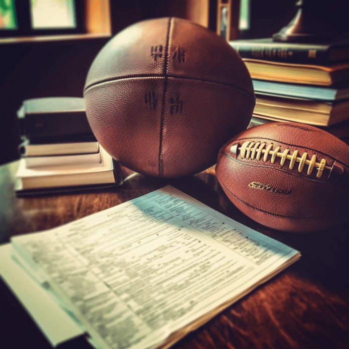 Basketball and football on a desk next to legal documents
