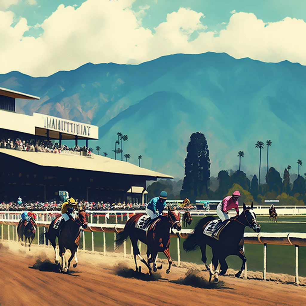 Horse race with mountains in the backgroud