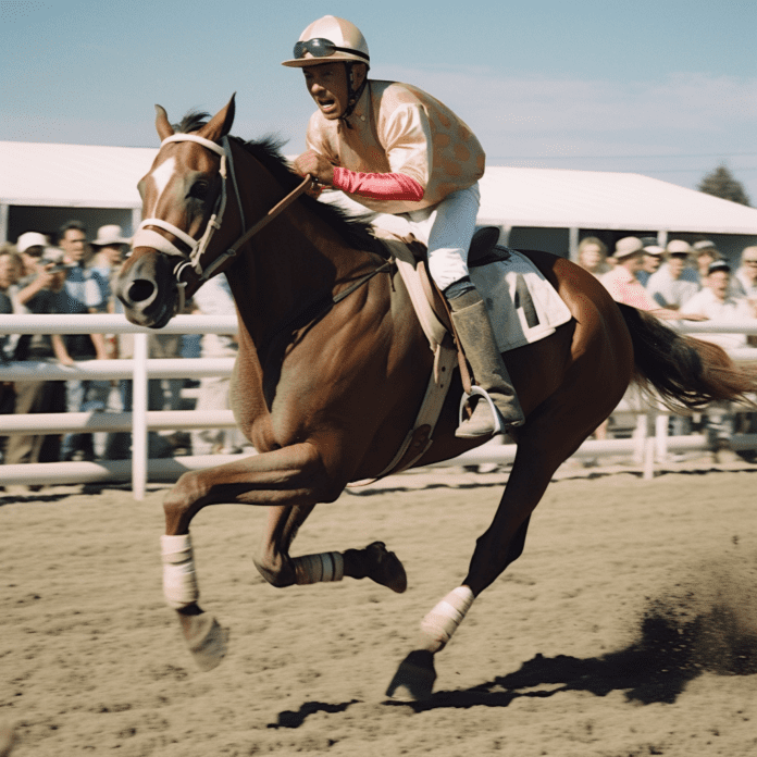 Horse running on dirt near rail