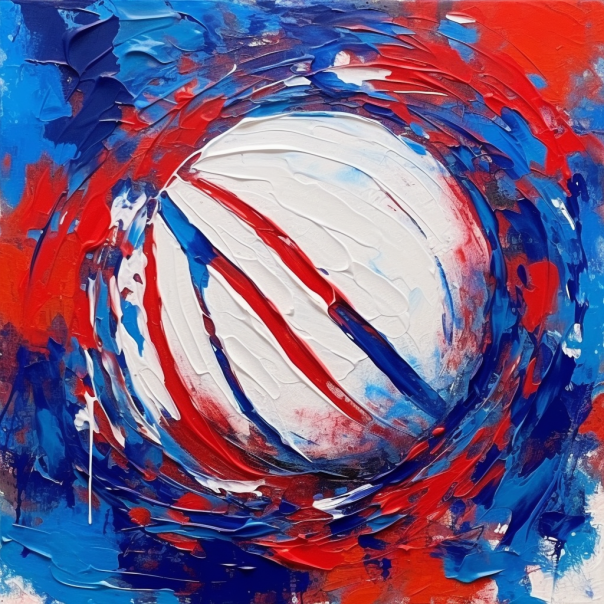 Painting of red, white, and blue basketball