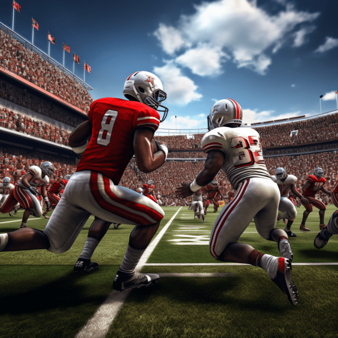 NCAA football game in a large stadium